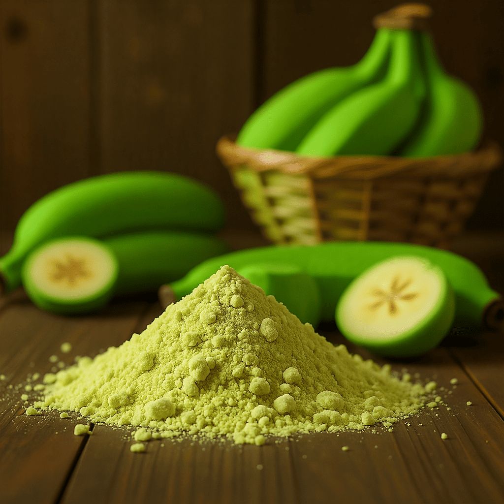 Bulk Banana Powder Manufacturer – dehydrated green banana powder with peel, produced by S.K. International, premium quality for food industry export.